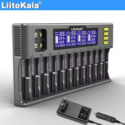 LiitoKala LiI-S12 Smart Charger 14 Slots - CE Certified Universal Charger for Li-ion/LiFePO4/Ni-MH/9