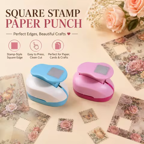 Square Postage Stamp Paper Punch Lever Action Craft Hole Puncher Decorative Edge Cutter For Scrapboo