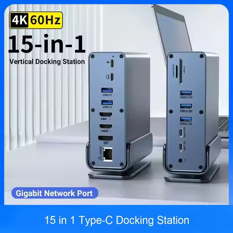 15 in 1 USB C Docking Station USB C Hub Type C Hub Dual HD Adapter USB 3.0 10Gbps Splitter 4K60Hz/RJ