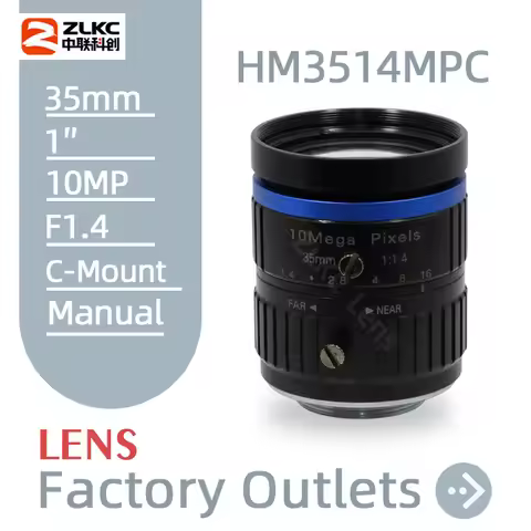 10MP Camera 35mm Fixed Focus Lens F1.4 Manual Iris CCTV Lenses C Mount 1'' CMOS Sensors Machine Visi