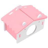 Aksesori Habitat Hamster Caveolae Rumah Tidur Bekalan Haiwan Peliharaan Nest Kayu Merah Jambu