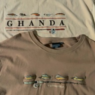 Australian Retro Ghanda Melade Distressed Feeling Khaki Fishing Rod Embroidery Short Sleeve t