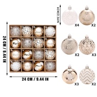 1Box Mixed Christmas Ball Ornament White Gold Xmas Tree Hanging Bauble Pendants Christmas Decoration