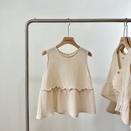 Waffle top เสื้อแขนกุดผ้ารังผึง เสื้อมินิมอล สีเบจธรรมชาติ ไม่ได้ผ่านการย้อม ไม่ต้องรีด - Prosperous