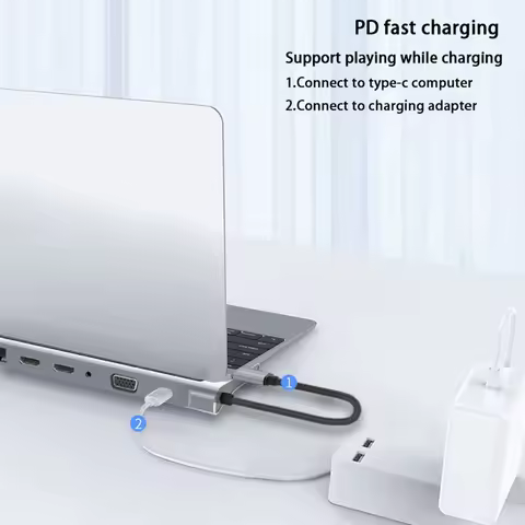 12-In-1 USB Type-C Hub USB 3.1 to Dual HDMI-compatible 4K Multi USB Splitter Docking Station for Mic