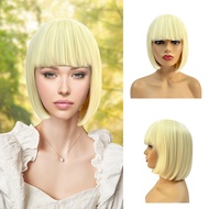 Role-Playing Wig Flat Bangs Blonde Short Straight Hair 10 Inch Wig Fashion Multifunctional Elegant E