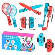10 In 1 Nintendo Switch Sports Accessories Bundle Set(Joy-con Wristband/Tennis Racket/Leg Strap/Golf Clubs/