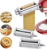 InnoMoon Pasta Attachment for KitchenAid Stand Mixer, 3 Piece Pasta Rollar &amp; Cutter Set Included Pasta Sheet Roller, Spaghetti and Fettuccine Cutter, Stainless Steel Kitchenaid Pasta Attachment
