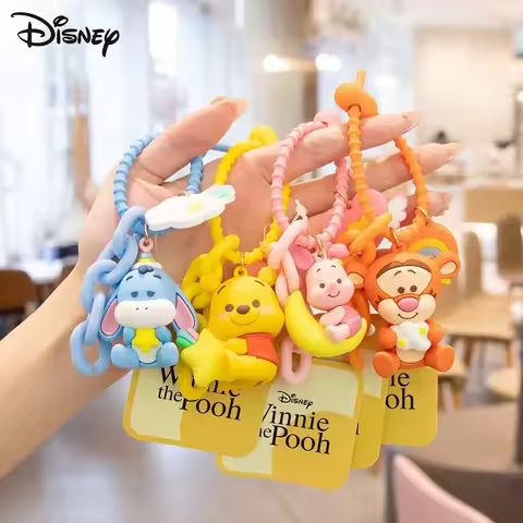 Disney Winnie The Pooh Keychain Action Anime Figures Tigger Eeyore Piglet Pendant Cartoon Car Backpa
