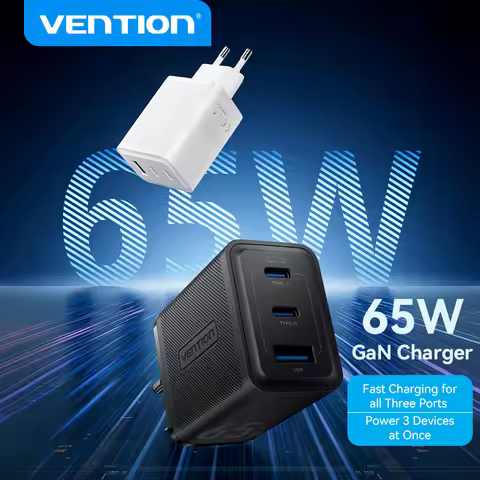Vention 65W GaN Charger Quick Charge 4.0 3.0 Type C PD USB Charger for iPhone 17 16 15 Pro Max Fast 