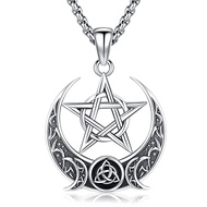 LOOVE Pentagram Necklace Sterling Silver Triple Moon Goddess/Celtic Knot Witches Knot/Ankh/Sun and M