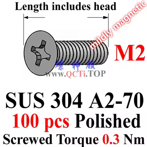 100pcs DIN 965 Stainless Steel M2 Screw M2x3 M2x4 M2x5 M2x6 M2x8 M2x10 M2x12 M2x14 M2x16 M2x18 M2x20