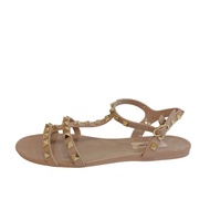 二手VALENTINO 23 米色鉚釘平底涼鞋