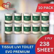 TISSUE [10 PACK] LIVI TOILET TISSUE 2 PLY 238 SHEET | Facial Tissue Toilet 238 Sheets (2 ply) toilet