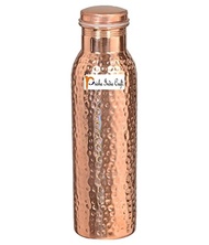 Prisha India Craft ® Traveller s 100 % Pure Copper Water Bottle for Ayurveda Health Benefits - 900 ML / 30 oz - Designer Water Pitcher Bottles | Joint Free,Leak Proof - Indian Water Carafe