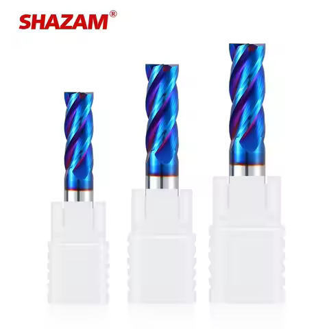 SHAZAM HRC70 Blue Nano Coating Milling Cutter 4-Flute Tungsten Steel Carbide CNC Machine Machining F