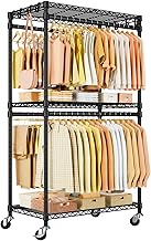 ULIFHOME P5 Rolling Clothes Rack Heavy Duty, Clothing Racks for Hanging Clothes, Garment Rack with W