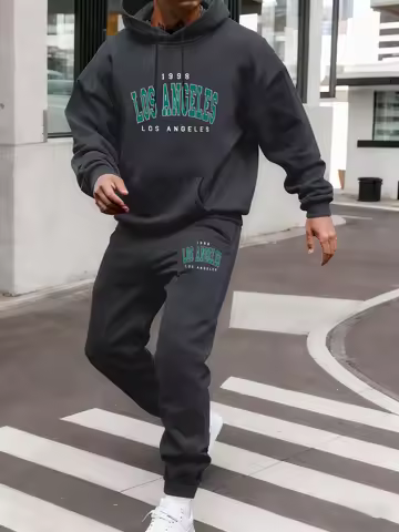 Los Angeles 1993 Print Mens New Jogging Pants Suit Fleece Casual Hoodie Set Autumn Loose Sweatpants 