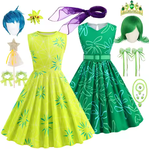 Inside Out Sadness Dress Girls Halloween Joy Cosplay Costume Children Cartoon Movie Role Play Print 