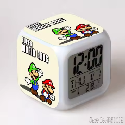 Anime Super Marie Cartoon Alarm Clock Creative Student 8x8x8cm LED Cube with Colorful Light Display 