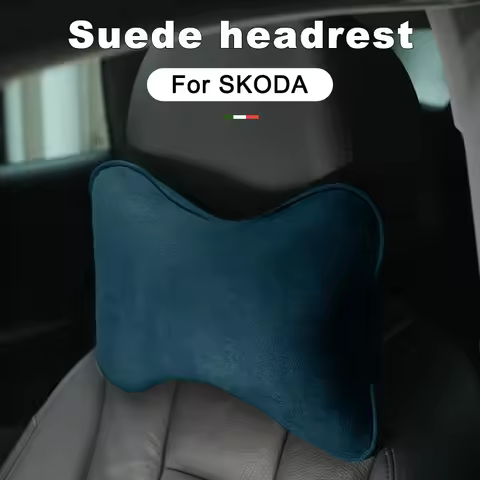 Suede Car Neck Pillow for SKODA Enyaq iV Elroq Fabia Kamiq Kodiaq Octavia - Headrest Cushion for Aut