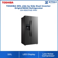 TOSHIBA 591L Side by Side Inverter Refrigerator GR-RS637WE-PMY | Dual Inverter | Auto Ice &amp; Water Dispenser | Child Mode | Vacation Mode | Alloy Cooling | Eco LED Light | Pure BIO | Refrigerator with 1 Year General &amp; 12 Year Motor Warranty