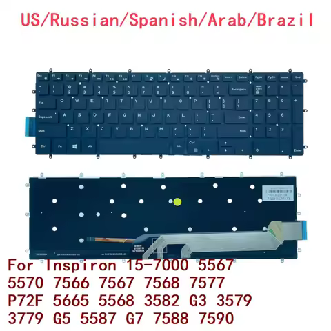 US RU SP AR BR Backlit Keyboard For Dell Inspiron 15-7000 5567 5570 7566 7567 7568 7577 P72F 5665 55