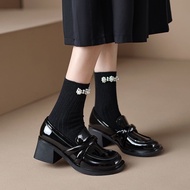 Autumn and Winter New Vintage High Heel Lofers Fashion Versatile Leather Shoes for Women