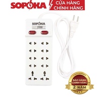 Ổ cắm Sopoka liền dây 10 lỗ 2 công tắc siêu chịu tải 2200W chống cháy (10Y)