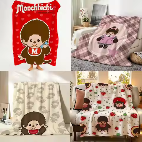 Character M-Monchhichi Throw Flannel Throw Blanket Suitable for Sofa、Living Room、Bedroom