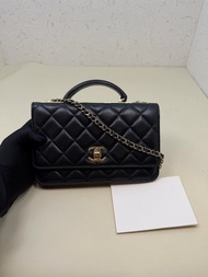 Chanel 香奈儿 25晶片款 黑金羊皮trendy cc woc mini链条包 带单19cm