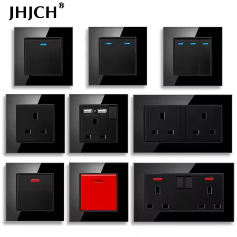 Jhjch 13A Universal 5-Hole Switch Socket 2 Charging Port USB Output 2.1A Wall Socket Crystal Glass P