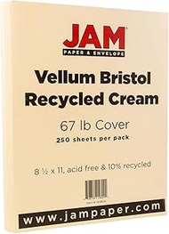 JAM PAPER Vellum Bristol 67lb Cardstock - 8.5 x 11 Coverstock - 147 GSM - Cream - 250 Sheets/Ream