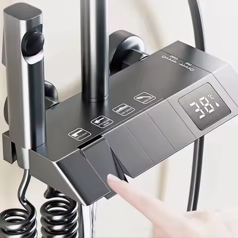Juego de grifo de ducha blanco/negro, sistema de baño con ducha estilo piano, grifo cuadrado digital