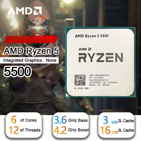 AMD R5 5500 CPU Processor Ryzen 5 5500 4.2 GHz 6-Core 12-Thread 65W TDP L3=16M Socket AM4 but withou