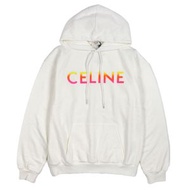 全新未使用CELINE 2Y753670Q 100% 純棉 Eddie 時代漸變 Logo 寬鬆連帽套頭衫 白色 S 碼 意大利製造 正品 男款