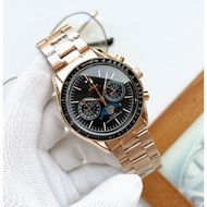Omega Omega Speedmaster Series Quartz Movement Small Second Dial Date Screen Men's Watch Rui Watch 44.25mm Steel Gold Case Leather Strap
