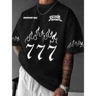Flame Pattern T-Shirt 777 Cotton 1 Round Neck Short Sleeves Suitable For Both Men And Women. (S–5XL)