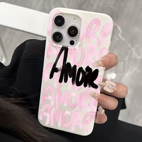 Korea INS English Amore Phone Case For iPhone 17 16 15 13 12 11 Pro Max 17Air 14 Plus 16E Shockproof