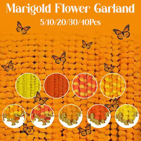 5-40Pcs Marigold Flower Garland For Decoration 5 Ft Artificial Flowers Mexican Diwali Indian Wedding