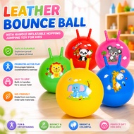 Leather Bounce Ball with Handle Inflatable Hopping Jumping Toy for Kids