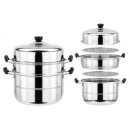 26CM Steamer 3 Layer Siomai Steamer Stainless Steel Cooking Pot Kitchenware *oF5