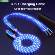 3 in 1 Colorful Streamer Charging Cable 2.4A 1 drag 3 Streamer Data Cables LED Light USB Cable Color