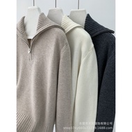 D76U Autumn Winter 100% Pure Wool Large Lapel Half-Zip Casual Sweater - Women