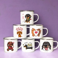 Funny Dachshund Print Creative Enamel Mug Coffee Wine Mugs Cartoon Dogs Paw Party Drink Beer Juice Milk Cups Gifts for Lover Dog