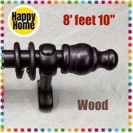 8' feet 10" (2.7 m) Home Decor Wooden Curtain Rod Rose Wood Classic Curtain Hook