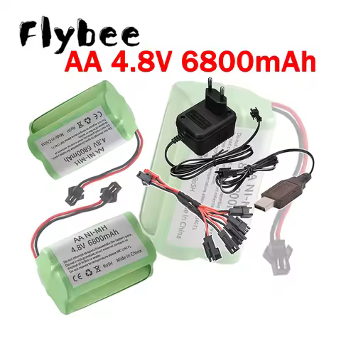Brand New ( SM Connector ) 4.8v 6800mAh AA Battery and USB /EU Charger For Rc toys Car Tank Robot Bo