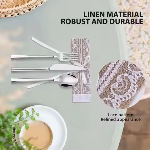 20Pcs Lace Napkin Ring Buckle,Natural Jute Table Chair Burlap Napkin Ring,Wedding Banquet,Party Deco
