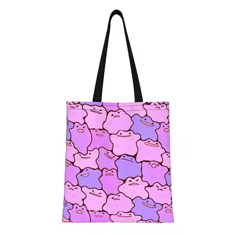Purple Pink Ditto Pokemon Canvas Tote Bag Perfect for Travel Women's Top-Handle Bags