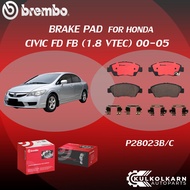 "ผ้าเบรค BREMBO HONDA CIVIC FD FB เครื่อง 1.8 VTEC ปี06-15 (F)P28 023B/C    CIVIC FD เครื่อง 2.0 VTE